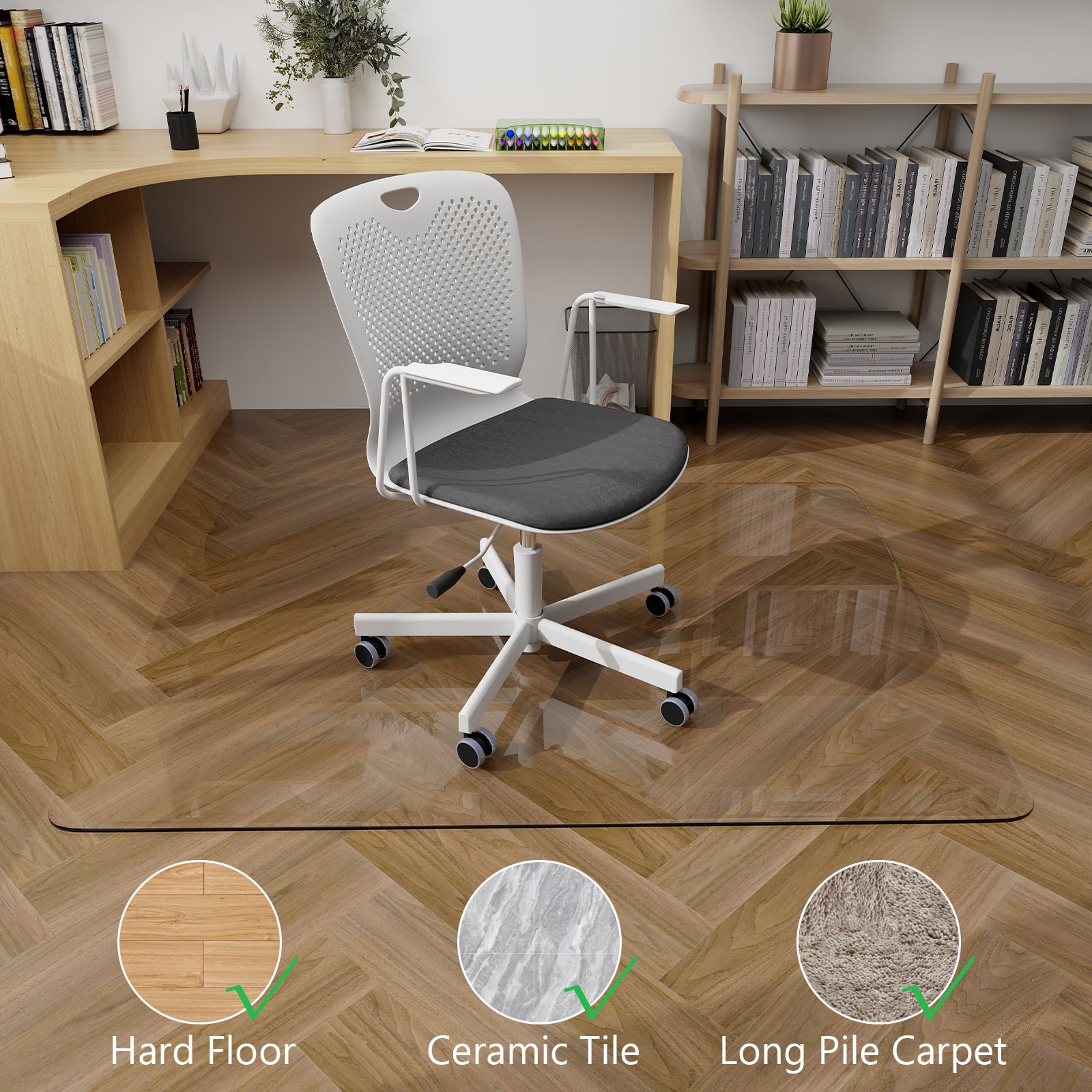 Lumora 36.1" x 46" Heavy Duty Hard Tempered Glass Mat Glass Chair Mat,Clear