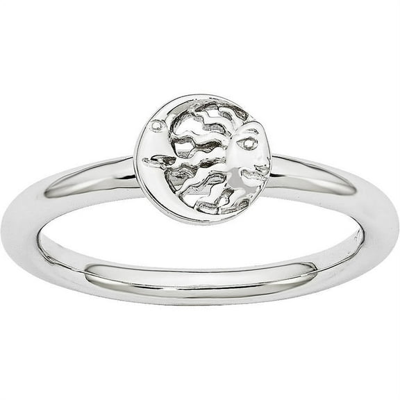 Sterling Silver Rhodium Sun/Moon Ring