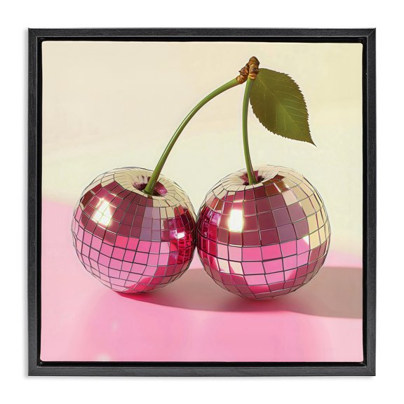 Stupell Industries Contemporary Retro Disco Cherries Gleam Black Floating Frame Canvas Art, 18 x 18, by Creative Studio