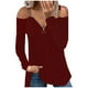thumbnail image 1 of Mujeres Casual Hombro frío Cuello en V Suelto Cremallera sólida Manga larga Tops Blusa de mujer Fridja fjkfkj4257, 1 of 5