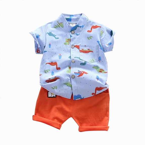 NOLDARES Baby Boy Summer Clothes Dinosaur Volcano Print Short Sleeve T-Shirt Shorts Set 6 12 18 24 Months 2T Blazer,3-4 Y