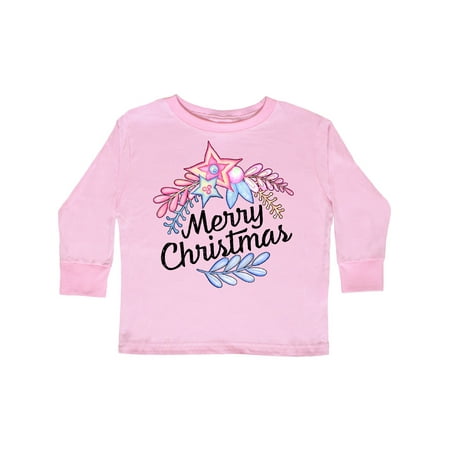 

Inktastic Merry Christmas Pink and Blue Flowers Gift Toddler Boy or Toddler Girl Long Sleeve T-Shirt