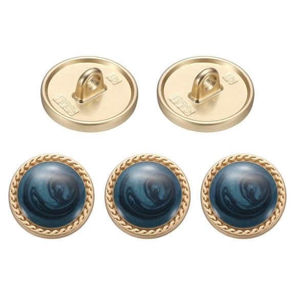 Uxcell 5pcs Metal Vintage Button 15mm Round Metal Sewing Buttons Navy Blue