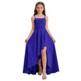 thumbnail image 2 of AHTJRT Bridesmaid Dresses for Girls Ruffle Slit Satin Silk Flower Dress Sleeveless Spaghetti Straps Party Maxi Dresses Blue 16-17 Years, 2 of 7