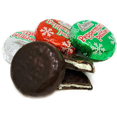 Kids Christmas Chocolate Christmas Dark Chocolate Peppermint Patties | Red Green Silver Foiled bite size candy bulk | kosher | 3 pounds ()