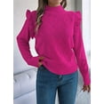 thumbnail image 6 of Womens Sweaters Sweater for Women Crewneck Ruffle Long Sleeve Solid Color Loose Pullover Top Winter 2025 Rose Red S, 6 of 9