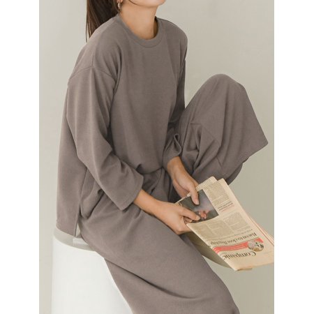 

4 COLORS / 2pc-Set Soft Loungewear Gray Black Red Purple Long Sleeve Casual Wear Top Bottom Pajama Set / RENA