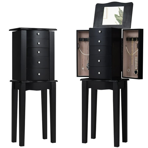 Giantex Jewelry Chest Armoire with Top Flip Mirror and Large Storage Capacity, Wood