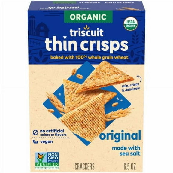 2X-Triscuit Organic Thin Crisps Original Whole Grain Vegan Crackers - 6.5 oz