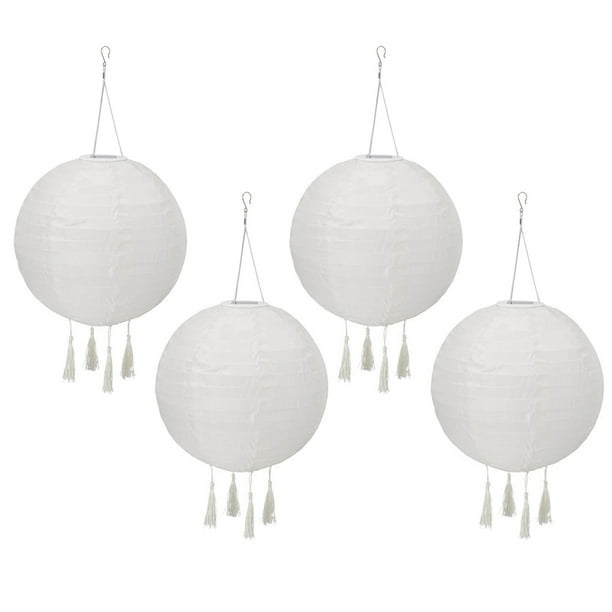 4 Lámparas Colgantes Chinas Con Borla Farol Solar Jardín para Fiestas (blanco)