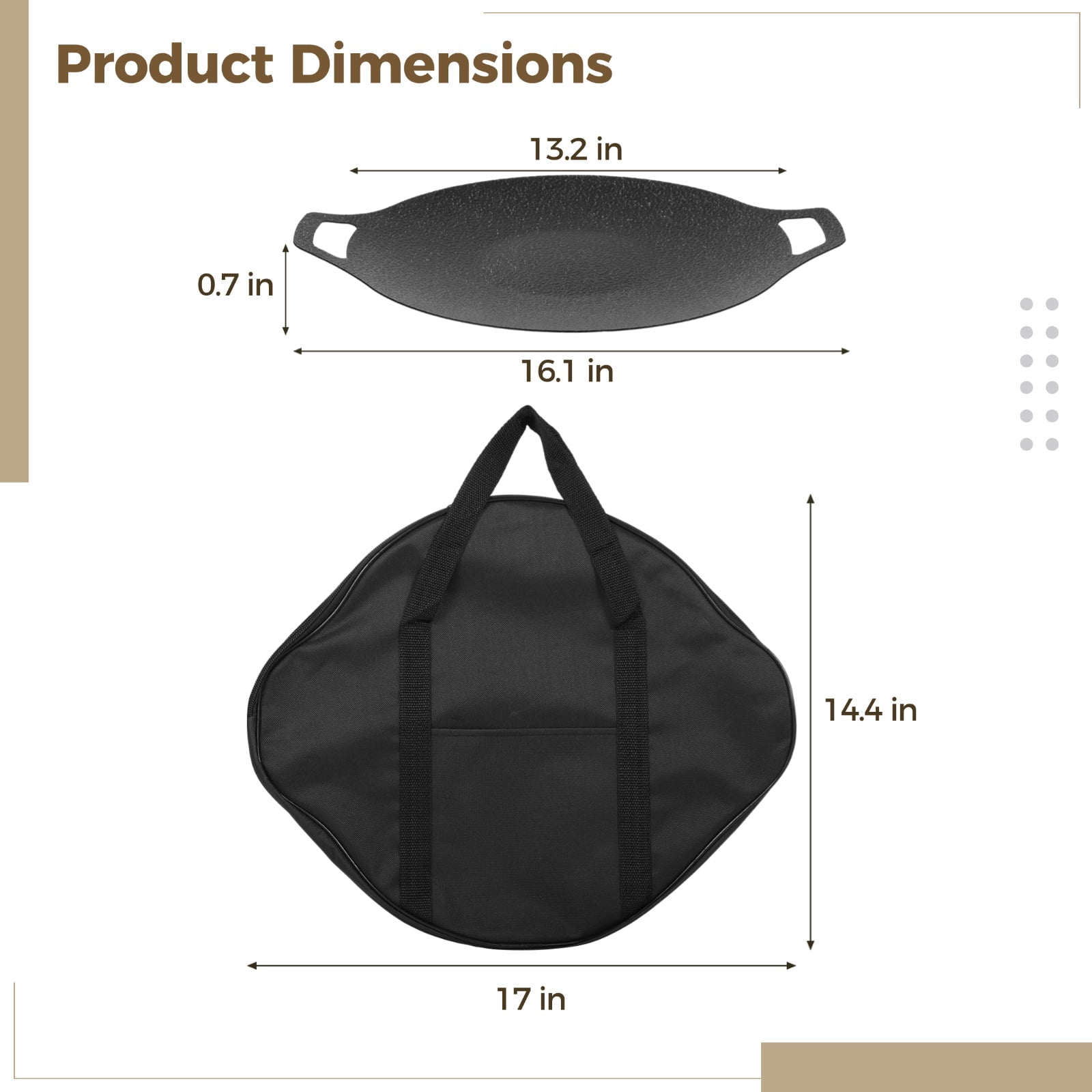 Korean Grill Pan with Bag, 13.2" Round Non-Stick Iron Grill Plate, Portable Indoor Outdoor Grilling Tray with Handles, Compatible with Gas Stove, Induction Cooker, Electric Cooktop