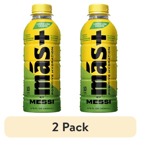 (2 pack) Mas+ by Messi Hydration Sports Drink Limon Lime League, 16.9 fl oz Bottle