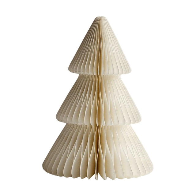 Árbol de Navidad de papel, decoración navideña de mesa, escultura artesanal moderna Beige 25 cm