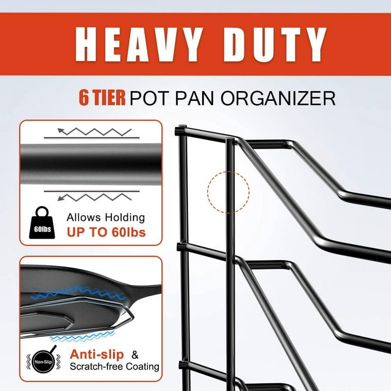 MUDEELA 6 Tier Heavy Duty Pan Organizer, Pan Rack Holds Cast Iron
