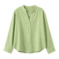 thumbnail image 4 of BODOAO Women Long Sleeve Cotton Linen Blouses Fashion Outfits Solid Color Tunic Tops Soft Breathable Henley Neck Gauze Tops Vacation Shirts Quick Dry Summer Casual Top Travel Top Lounge Light Green L, 4 of 7