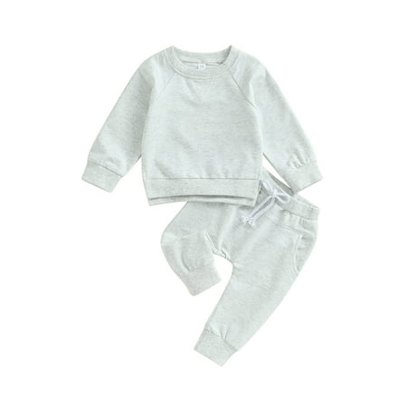 

Qtinghua Infant Toddler Baby Boy Girl Fall Winter Outfits Long Sleeve Sweatshirt Tops Casual Pants 2Pcs Clothes Sweatsuit Gray 0-6 Months