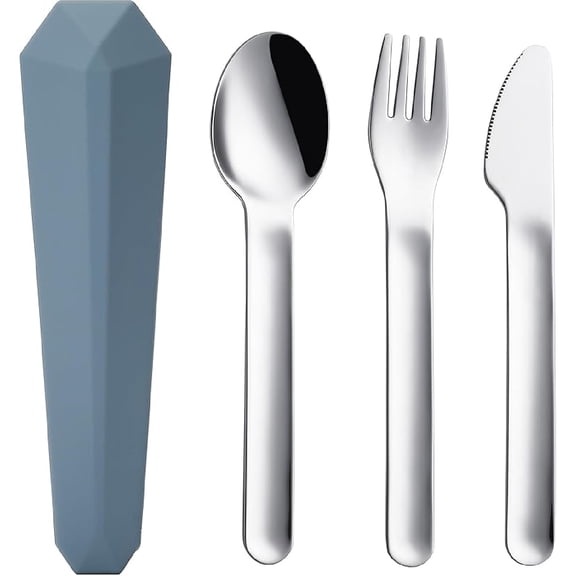 Travel Utensils with Case, Reusable Camping Silverware Cutlery, 18/8 Stainless Steel Portable Fork Spoon Knife Set for Lunch Picnic School Workplace