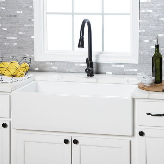 32 Inch Fireclay Reversible Apron Farmhouse Sink - White