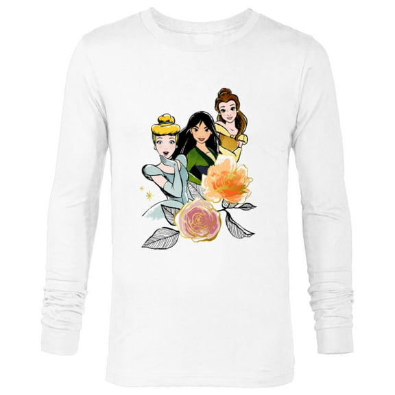 Disney Princess Cinderella Mulan Belle Floral - Long Sleeve T-Shirt for Men - Customized-White