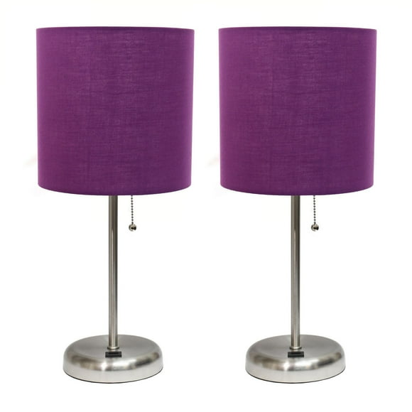 LimeLights Stick Lamp with USB charging port and Fabric Shade 2 Pack Set