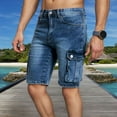 thumbnail image 2 of Jean Shorts Men Slim Fit Straight Leg Knee Length Cargo Jeans Shorts Summer Casual Vacation Mens Denim Shorts, 2 of 6