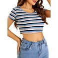 thumbnail image 2 of Lovito Casual Striped Ribknit Round Neck Short Sleeve T-Shirts, 2 of 5
