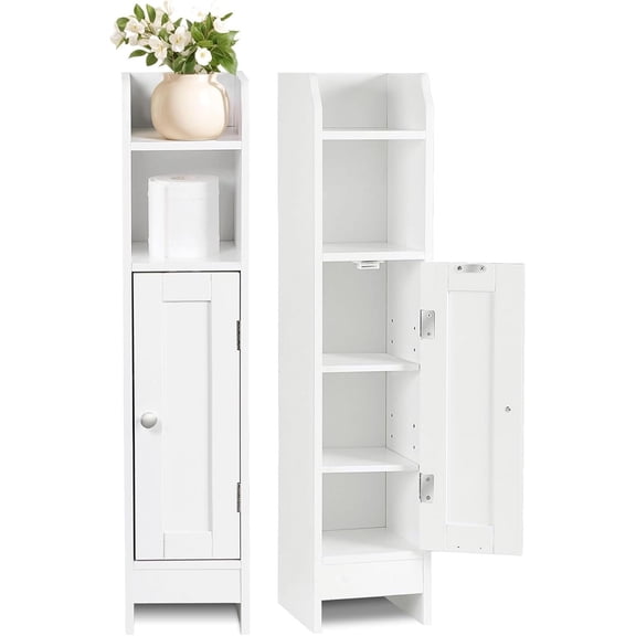 HYYOP Small Bathroom Storage Corner Cabinet Set of 2, Narrow Floor Bathroom Toilet Paper Storage Organizer with Adjustable Shelves for Small Space, White