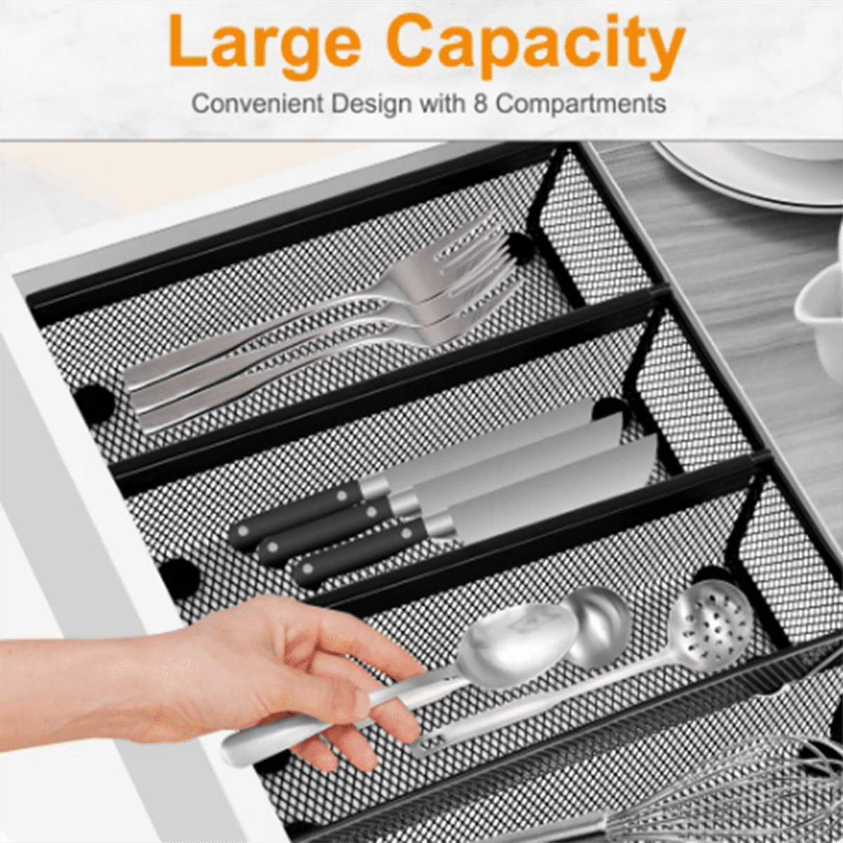 6pcs Drawer Organizer,Silverware Organizer for Kitchen, Utensil Cutlery Tray Mesh Metal Organizer