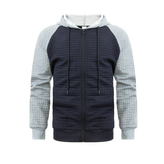 Zip Up Hoodies for Mens Color Block Sweatshirts Waffle Jackets Zipped Hoodie Spring Fall Long Sleeve Tops Casual Hooded Pullover Drawstring Hoody Outwears for Sports Running