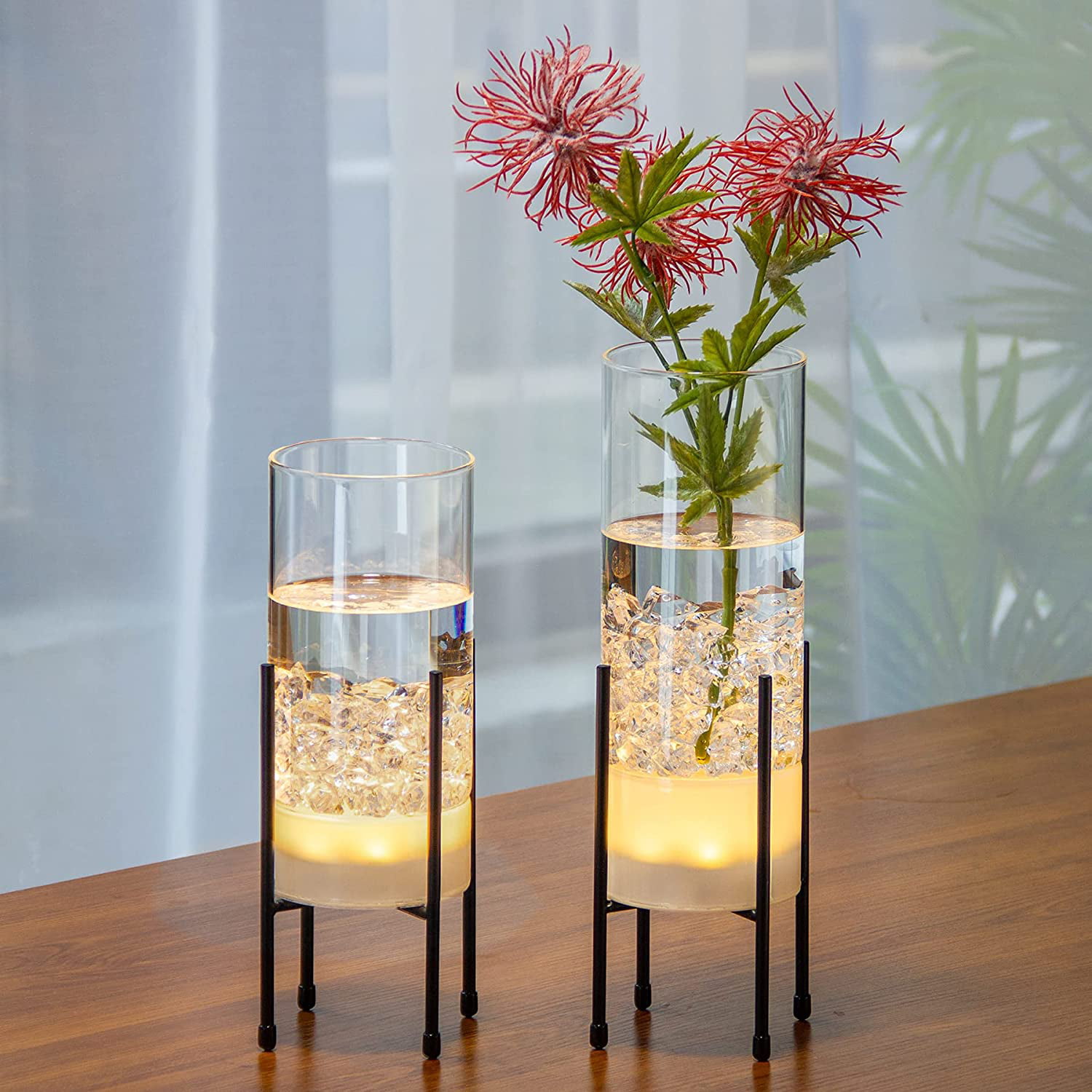 Blue Crystal Tea Light Candle Holder Wedding Table Centerpiece Flower Vase Decor 