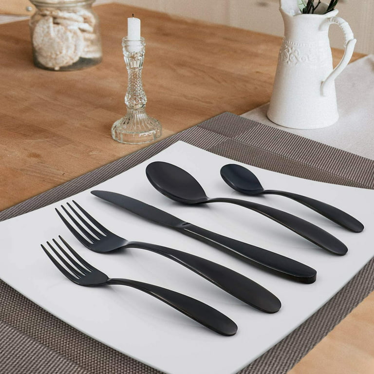 Black Forks and Spoons Silverware Set, KITWARE 24 pieces Flatware Set for  12, Stainless Steel Tableware Cutlery Set for Family, Restaurant, Hotel