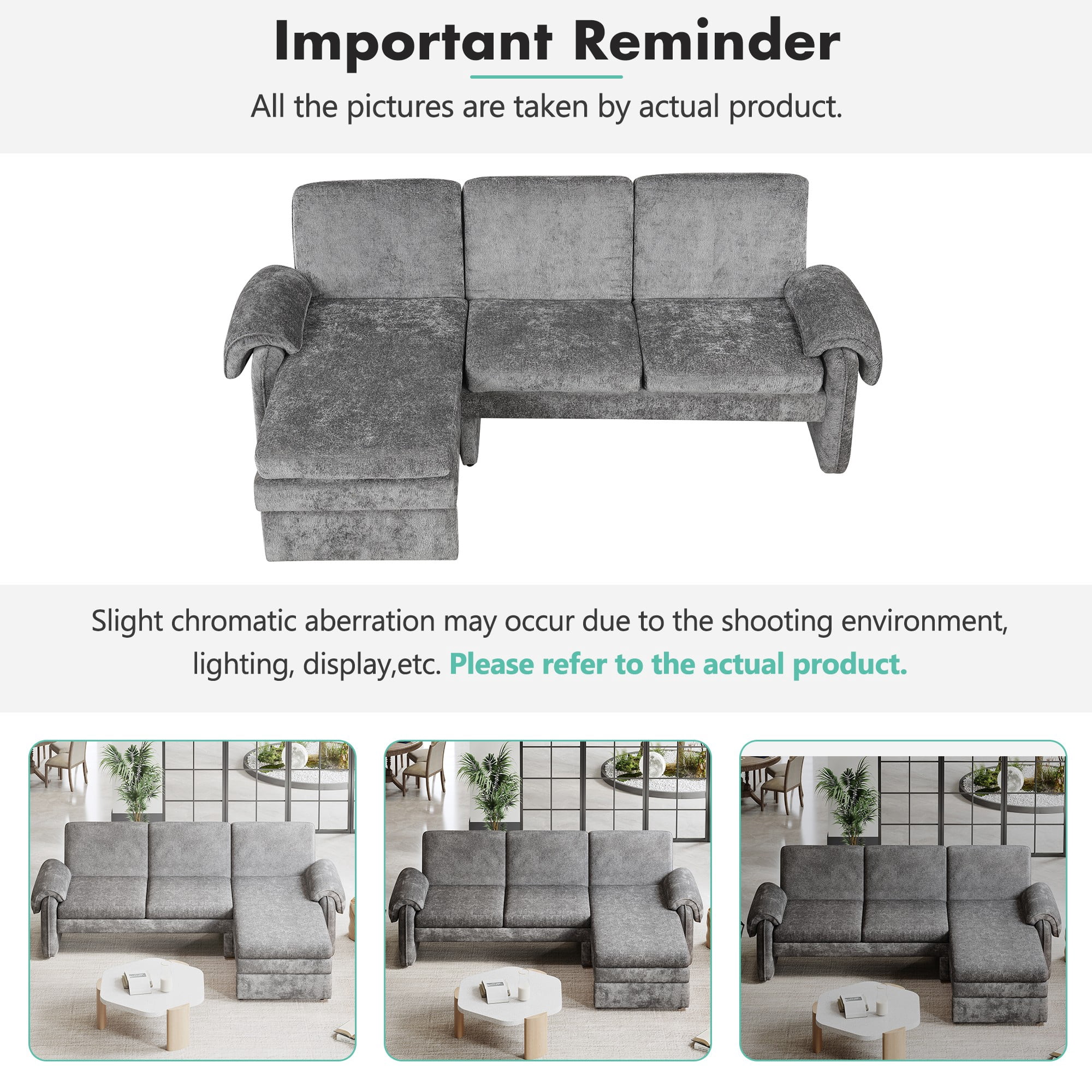 94.1" Convertible Futon Sofa Bed,Futon Sofa Couch with Adjustable Backrest,Reversible Chaise Lounge and Two Removable Armrest Pillows for Living Room,Gray