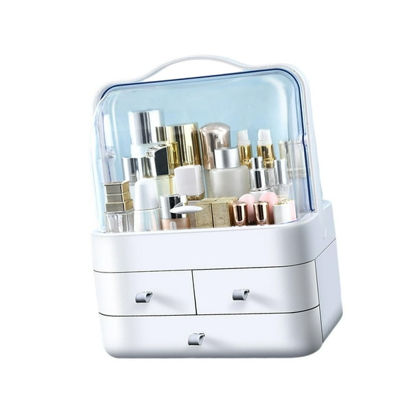 Organizador de baño transparente con tapa transparente, organizador de cajones de escritorio para mostrador Blanco