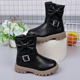 thumbnail image 4 of Girls Mid Calf Leather Boots, Little Kids Side Zipper Fashion Martin Booties, Soft Non Slip Princess Short Boots for Little Girls Daily Outdoor Wear Black 3 Big Kids(36), 4 of 8