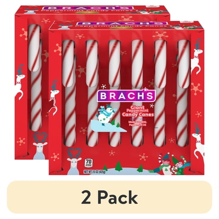 (2 pack) Brach's Giant Peppermint Holiday Candy Canes, Christmas Candy, 15 oz, 6 Count Box