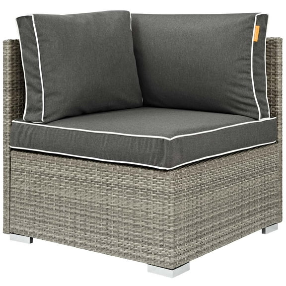 Modern Contemporary Urban Design Outdoor Patio Balcony Garden Furniture Sofa Corner Chair, Sunbrella Rattan Wicker, Dark Grey Gray