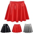 thumbnail image 6 of Women PVC Leather Pleated Short Skirt Flared A Line Skater Skirts Clubwear Dance, 6 of 7