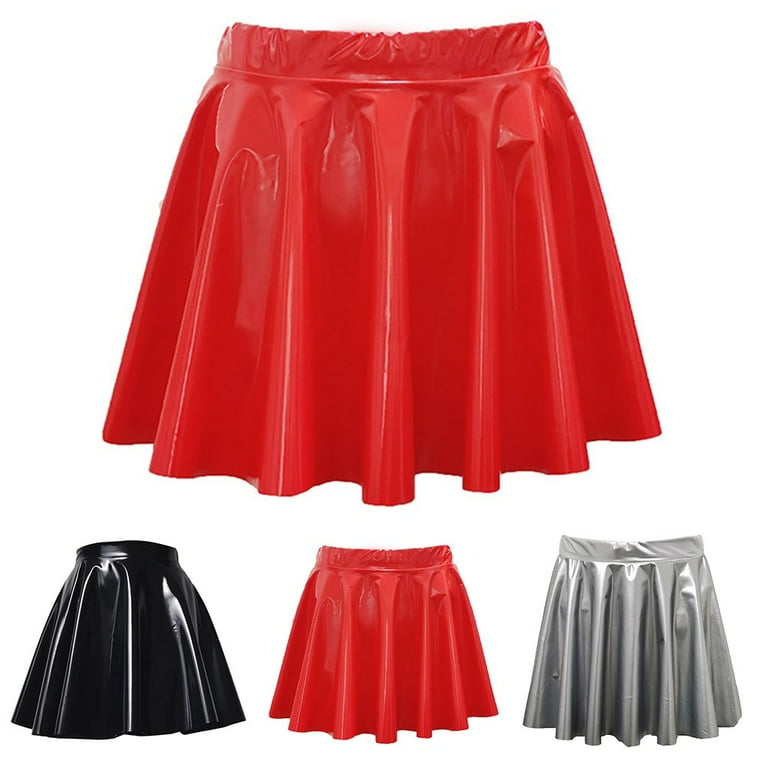 Women PVC Leather Pleated Short Skirt Flared A Line Skater Skirts Clubwear Dance Walmart