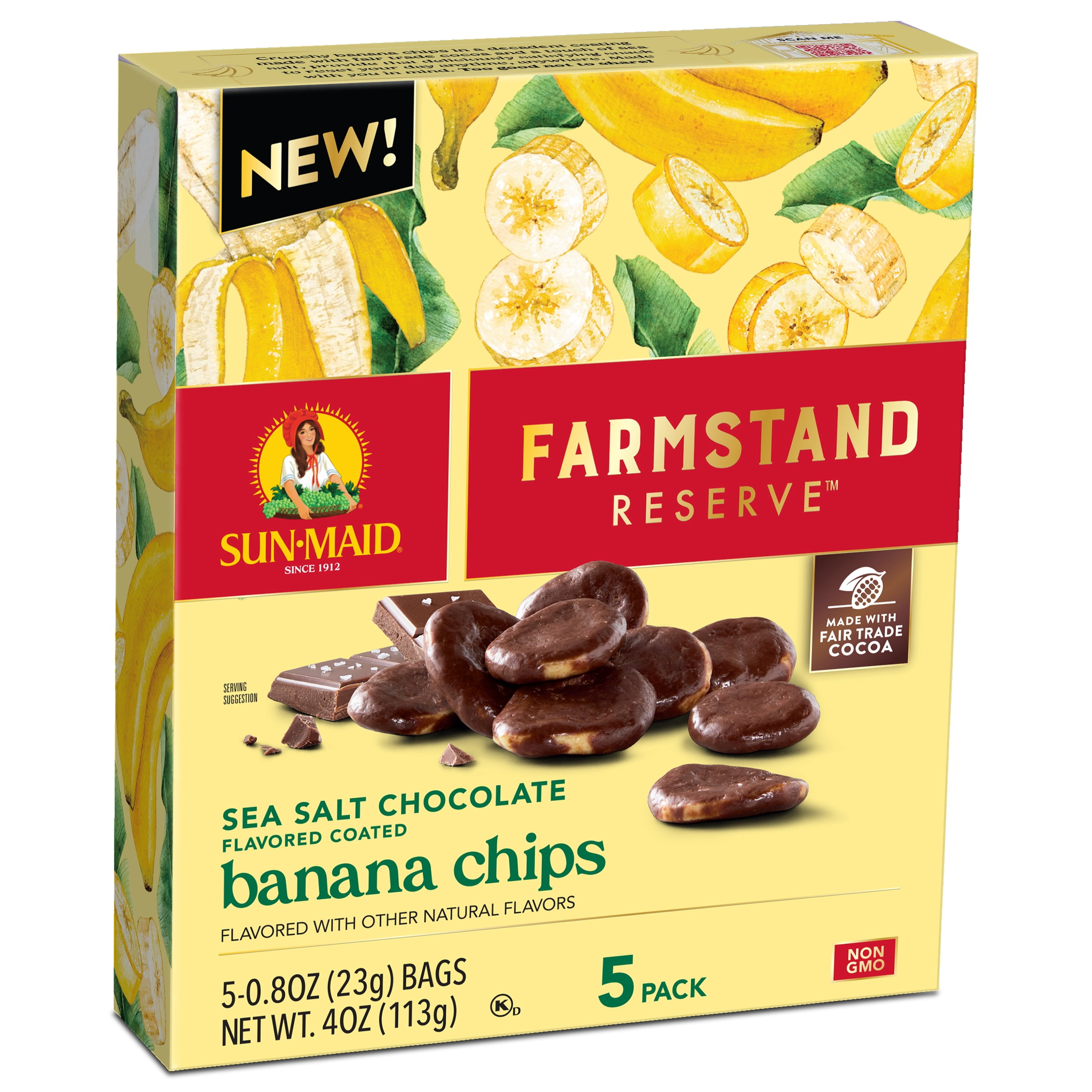 (3 pack) Sun-Maid® Farmstand Reserve™ Sea Salt Choc Bnna Chips 5-Ct Bx/.8oz Bag