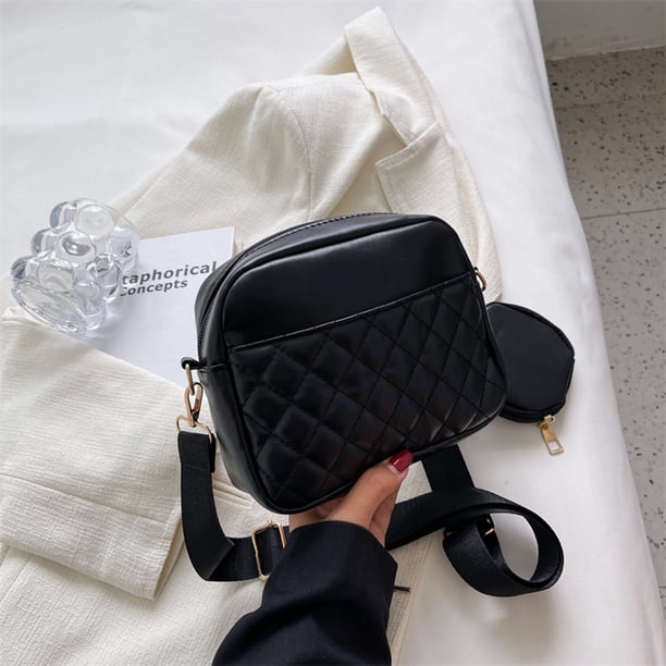 Bolsa Rhombus Pattern cruzados de cuero 2 en 1 de hombro de PU para mujer (Negro) Likrtyny Para Estrenar