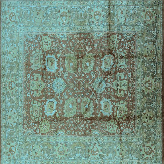Ahgly Company Indoor Square Oriental Light Blue Traditional Area Rugs, 5' Square