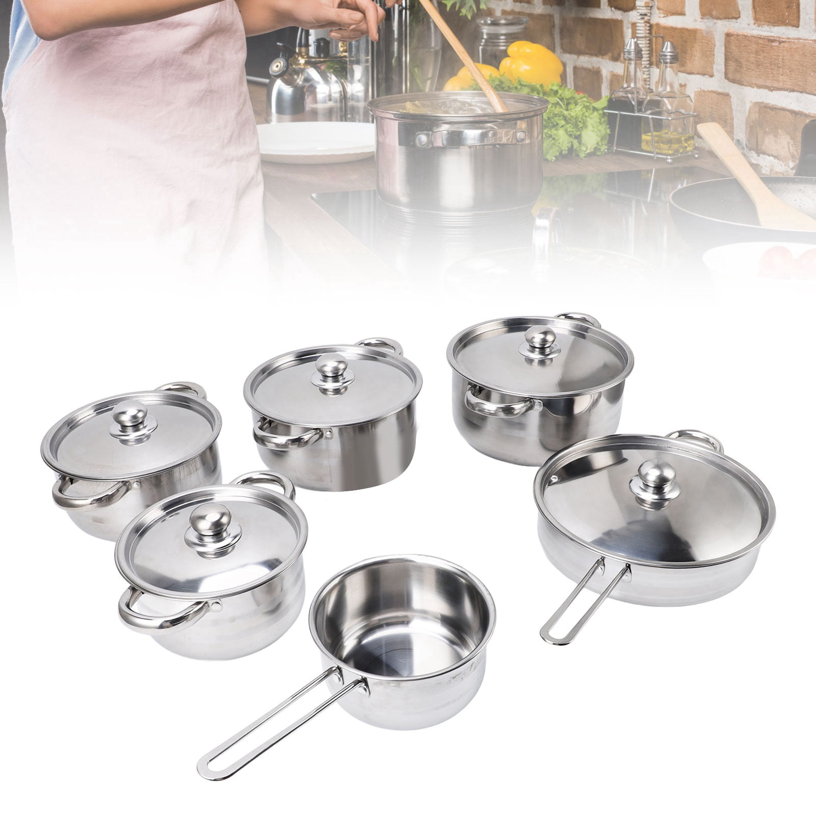 Cookware Set, Stainless Steel 7 Piece Cookware Set Double Ear Soup Pot  for Cooking