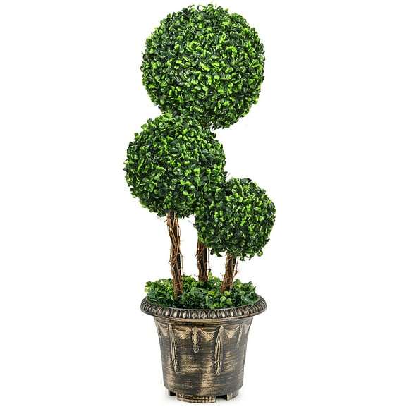 Costway 30" Artificial Topiary Triple Ball Tree Indoor Outdoor UV Resistant