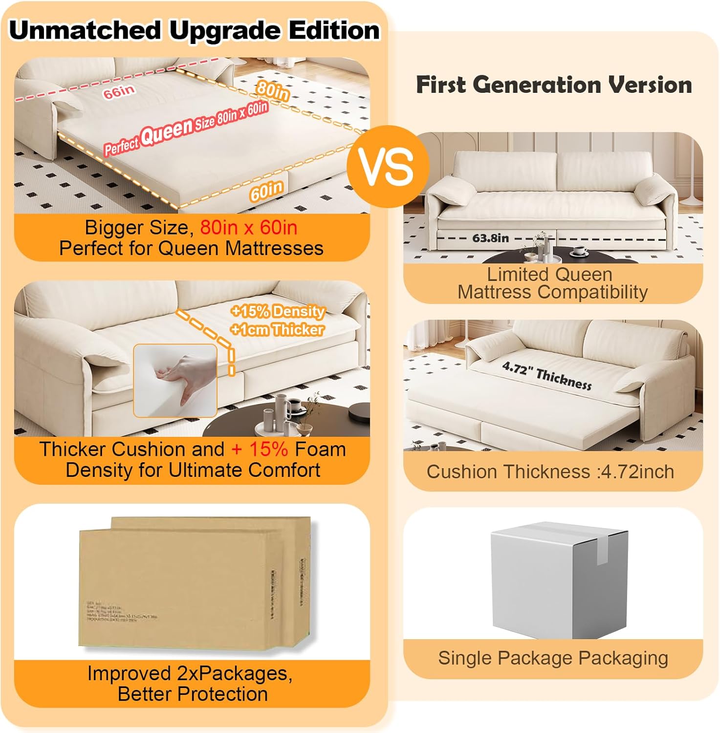 66" Futon Sofa Bed Queen Size, Pull Out Bed, 3-in-1 Convertible Sleeper Sofa with Side Pocket, Modern Velvet Futon Couch for Living Room, Small Space, Apartment, Bedroom, Beige