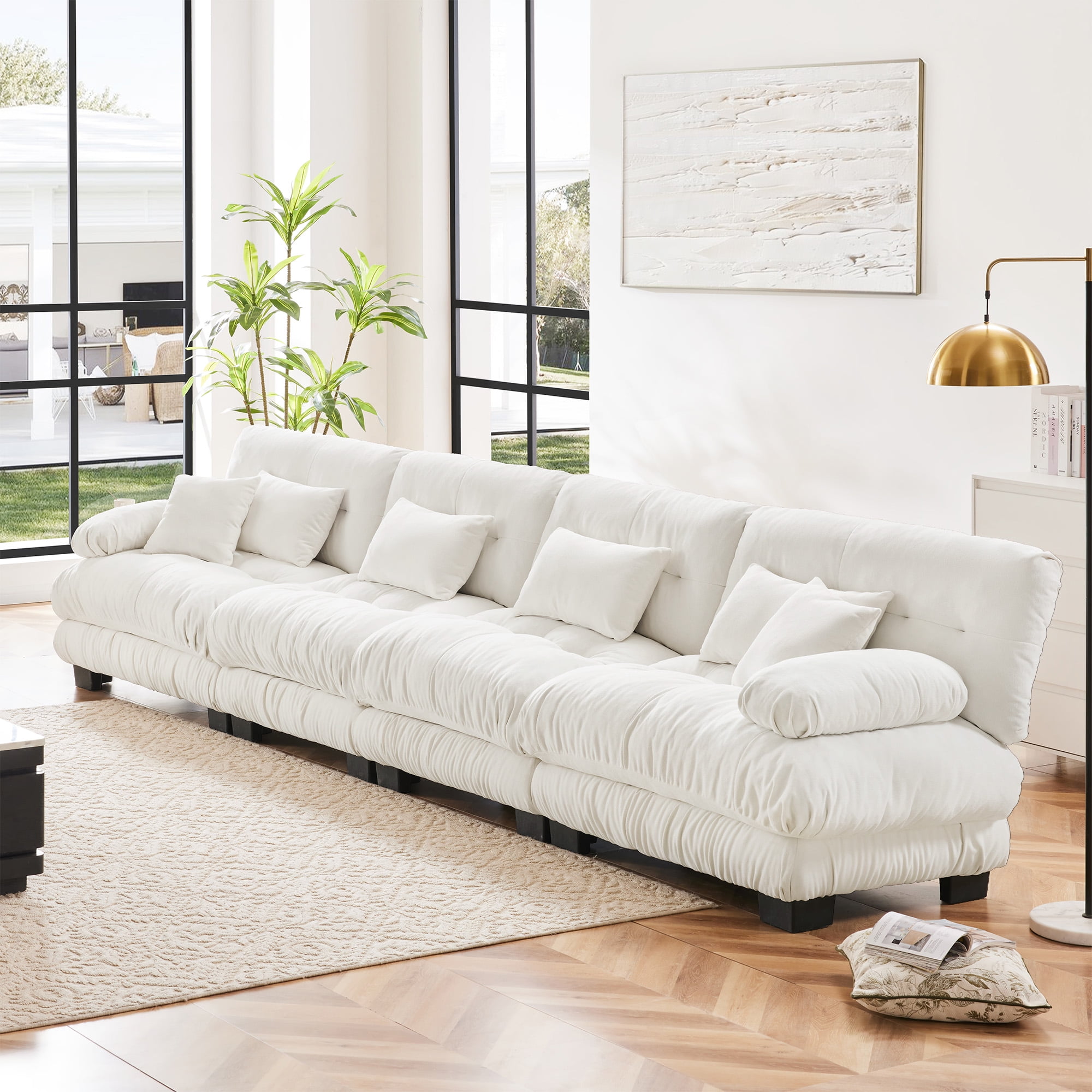 MAYEERTY 173.2in 4-Seater Sectional Sofa Modular Deep Seat Sofa Couch , Chenille Sofa for Living Room, Apartment, Studio, Office, White