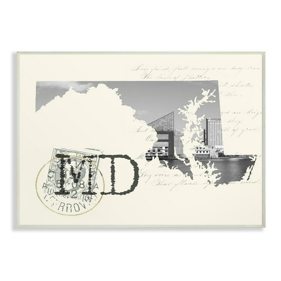 The Stupell Home Decor Maryland Black and White Photograph on Cream Paper Postcard Wall Plaque Art