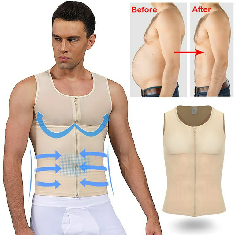 VASLANDA Men's Zipper Firm Control Body Shaper Vest Heavy Compression  Undershirts Gynecomastia Tank Tops with Back Support