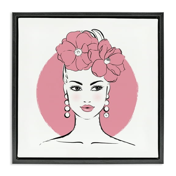 Stupell Industries Pink Lady Portrait Novelty Painting Black Floater Framed Art Print Wall Art, 18 x 18
