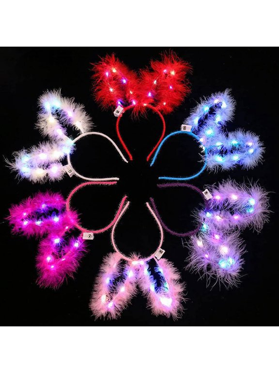 5pcs LED Headband Hair Band Light Feather Rabbit Ears Hair Band Headband Party Decoration Hair Accessories Headwear for Party Birthday Concert Festivals