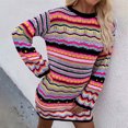 thumbnail image 4 of SCSAlgin Women Crochet Knit Mini Dress Long Sleeve Colorful Stripe Mesh Casual Sweater Dress Summer Beach Wear, 4 of 7